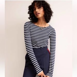 Boden Ella Long Sleeve Breton Long Sleeved Striped Navy T Shirt 16/18 XL